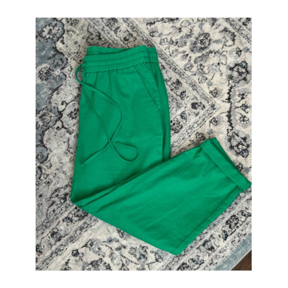 EUC J. Crew Green Linen Blend Drawstring Cuffed Pants Sz 6 Pockets